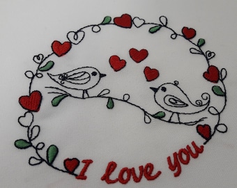 Heart wreath with birds and the inscription I love you Machine embroidery design for 4x4 hoops for Valentine's Day