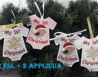 My 1st Christmas Machine Embroidery Design 4 designs ( 2 Free Standing Lace+2 application) 4x4 hoop