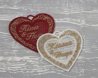 Diseño de bordado a máquina FSL Adornos de corazones 3 tipos Aro de 4x4 para el día de San Valentín Descarga instantánea