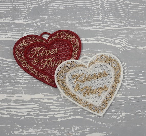 Machine Embroidery Design FSL Hearts Ornaments 3 Types 4x4 hoop for Valentines Day Instant Download