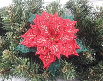 FSL 3D Big Poinsettia - Free Standing Lace Instant Download Machine Embroidery Design