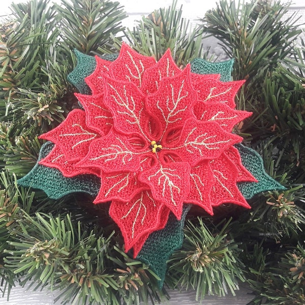 FSL 3D Big Poinsettia - Free Standing Lace Instant Download Machine Embroidery Design