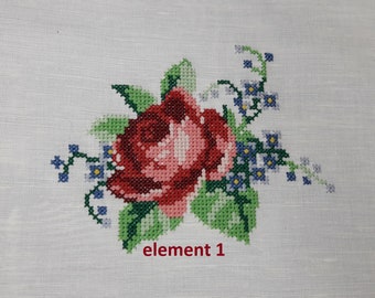 Bouquet of roses with blue flowers Cross Stitch Machine Embroidery Design 2 elements Instant Download