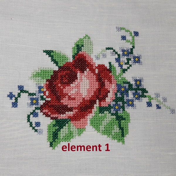 Bouquet of roses with blue flowers Cross Stitch Machine Embroidery Design 2 elements Instant Download