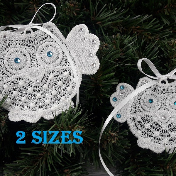 FSL Owl Ornament - Free Standing Lace Instant Download Machine Embroidery Design 2 sizes