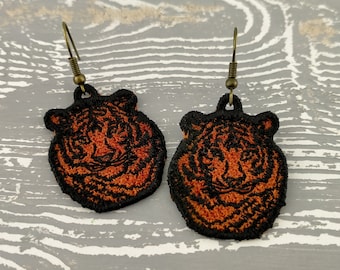 FSL tiger earrings - Free Standing Lace Instant Download Machine Embroidery Design