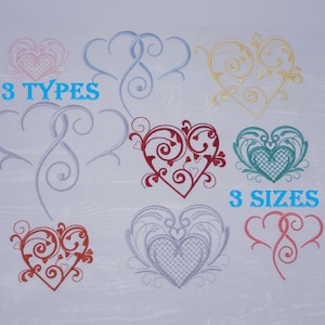 Machine Embroidery Design Hearts Ornaments 3 Types 3 Sizes 4x4 hoop for Valentines Day Instant Download