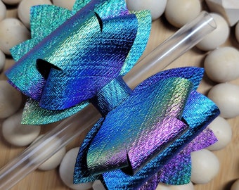 Peacock Straw Bow Topper, Tumbler Accessories, Stanley Bow Topper, Iridescent Bow Topper, Chroma Bow Topper, Multicolored Straw Bow Topper