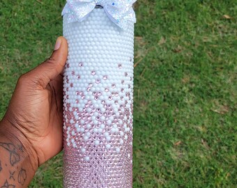 Pink Ombre Rhinestone Tumbler: Bling Coffee Cup with Straw Topper