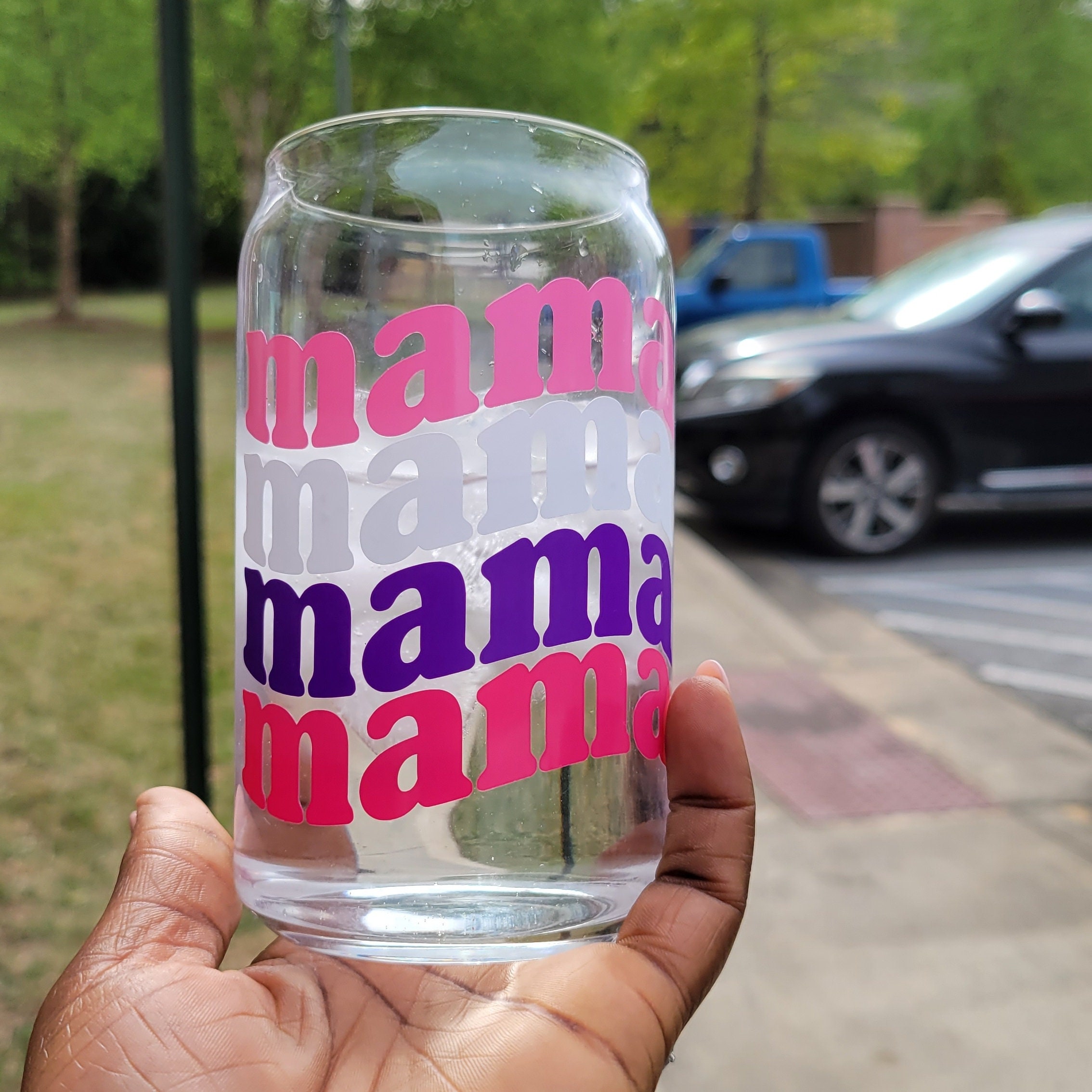 One Loved Mama Glass Cup with clear straw and bamboo lid – Smile