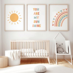 Boho Nursery Wall Print DIGITAL | Rainbow Kids Playroom Wall Art | Sunshine Baby Room Poster | Printable File Instant Download | Set of 3
