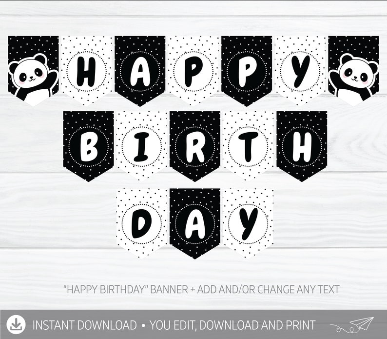 Panda Happy Birthday Banner DIGITAL Panda Party Decoration - Etsy Canada