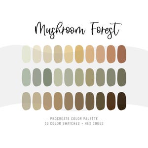 Procreate Color Palette Mushroom Forest  | iPad 30 Color Swatches Set | Hex Codes | ASE Adobe Illustrator Photoshop file