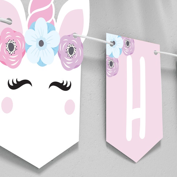 Unicorn Happy Birthday Banner DIGITAL | Unicorn Party Decoration | Personalized Magical Party | EDITABLE Printable File Download A114