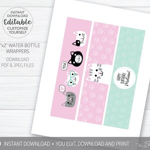 Kitten Birthday Bottle Label DIGITAL Cat Party Water Bottle - Etsy