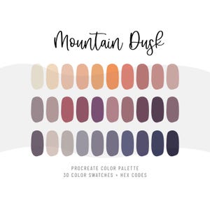 Procreate Color Palette Mountain Dusk  | iPad 30 Color Swatches Set | Hex Codes | ASE Adobe Illustrator Photoshop file
