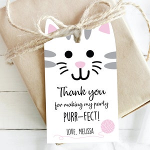 Kitten Birthday Thank You Tag DIGITAL | Cat Party Favor Tag | Kitty Personalized Gift Tag | EDITABLE Printable File Download A101