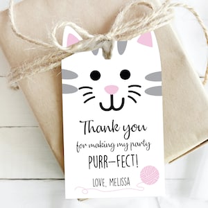 Kitten Birthday Thank You Tag DIGITAL | Cat Party Favor Tag | Kitty Personalized Gift Tag | EDITABLE Printable File Download A101