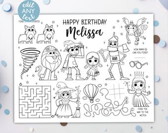 Wizard of OZ Coloring Placemat DIGITAL | Wicked Party Activity Sheet | Kids Coloring Page | EDITABLE Printable File Download