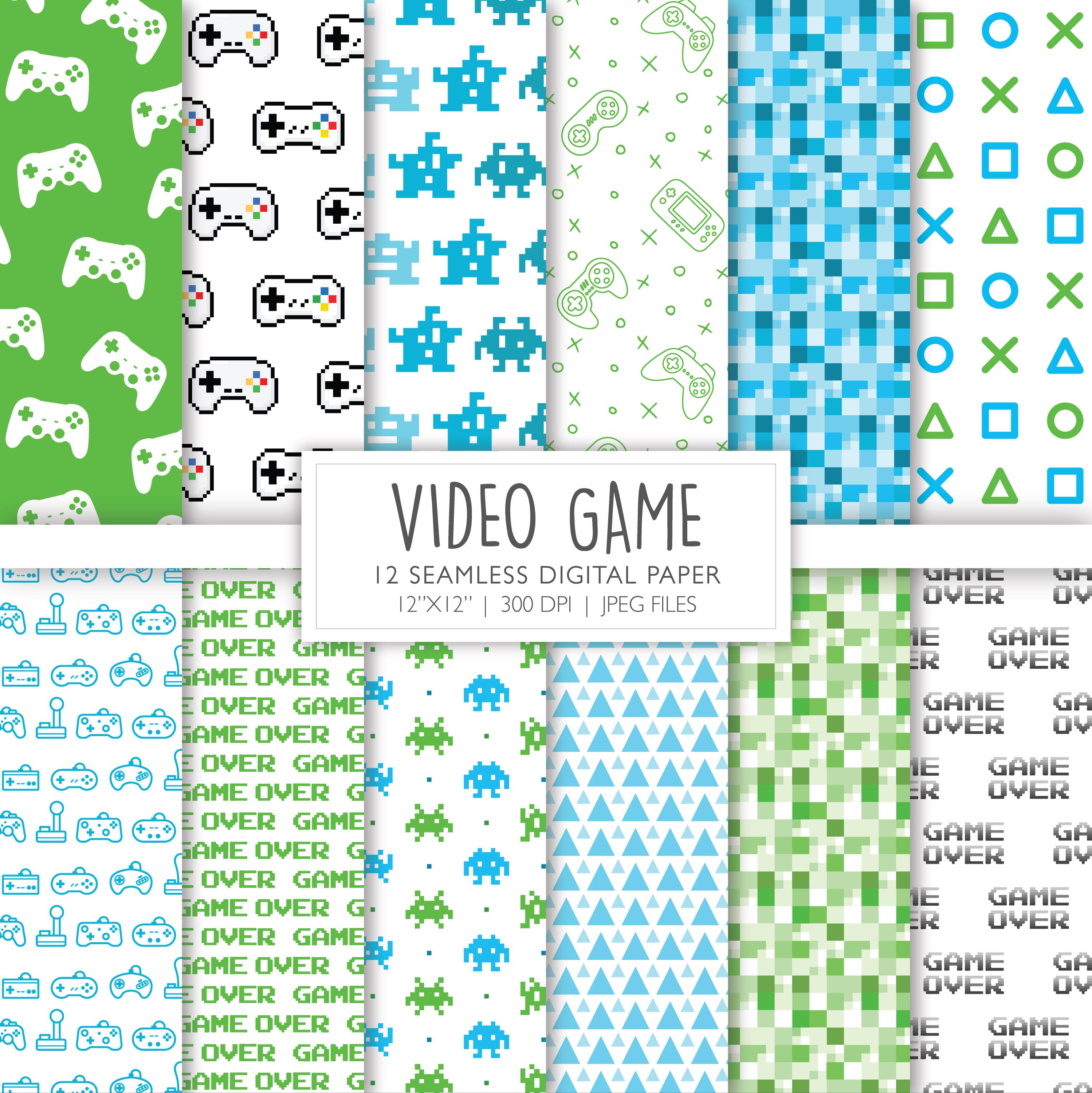 Video Game Seamless Digital Paper | Green and Blue Gamer Background ...