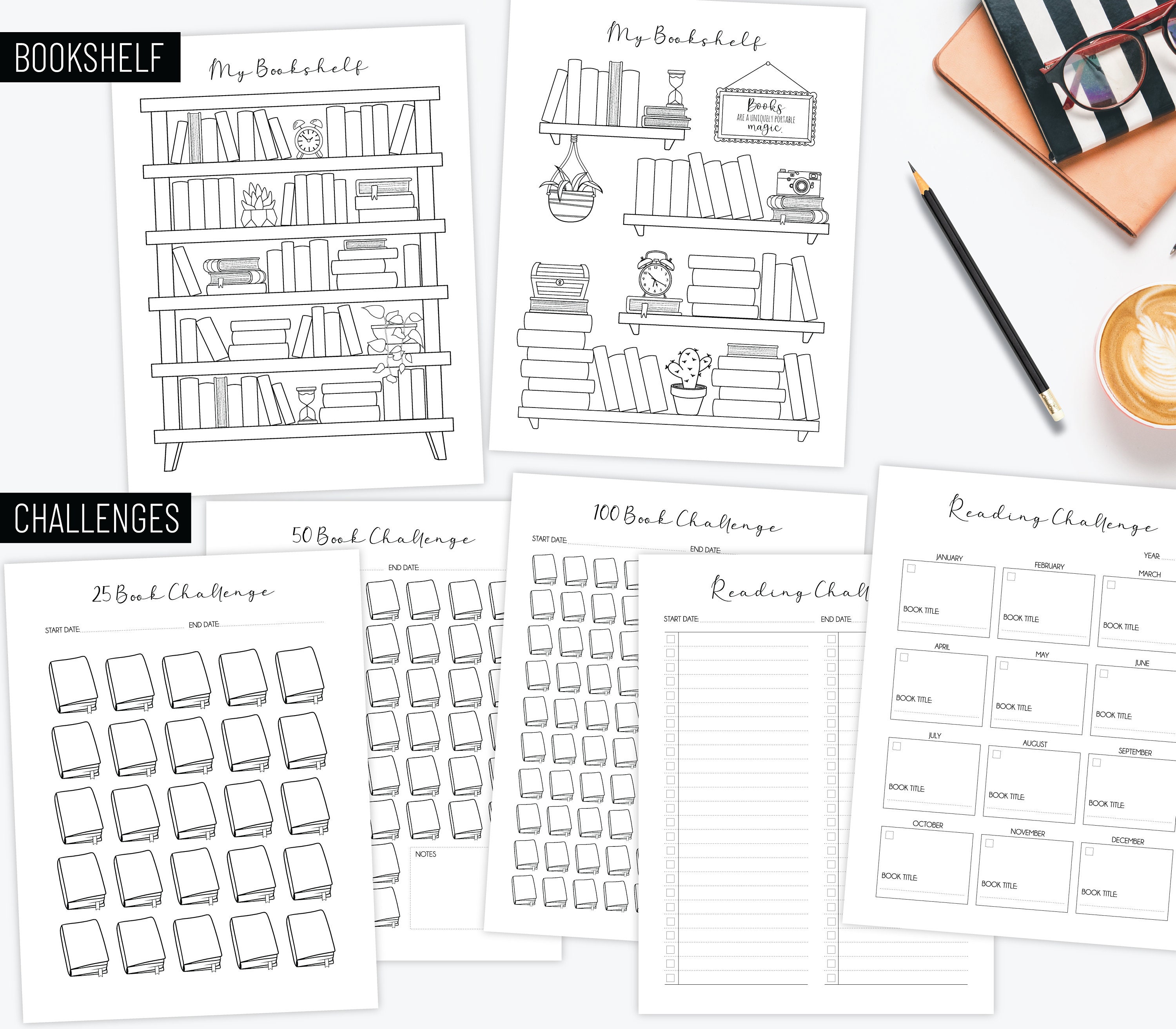 Book Reading Journal Bundle | Minimalist Planner Set | Digital Reading ...