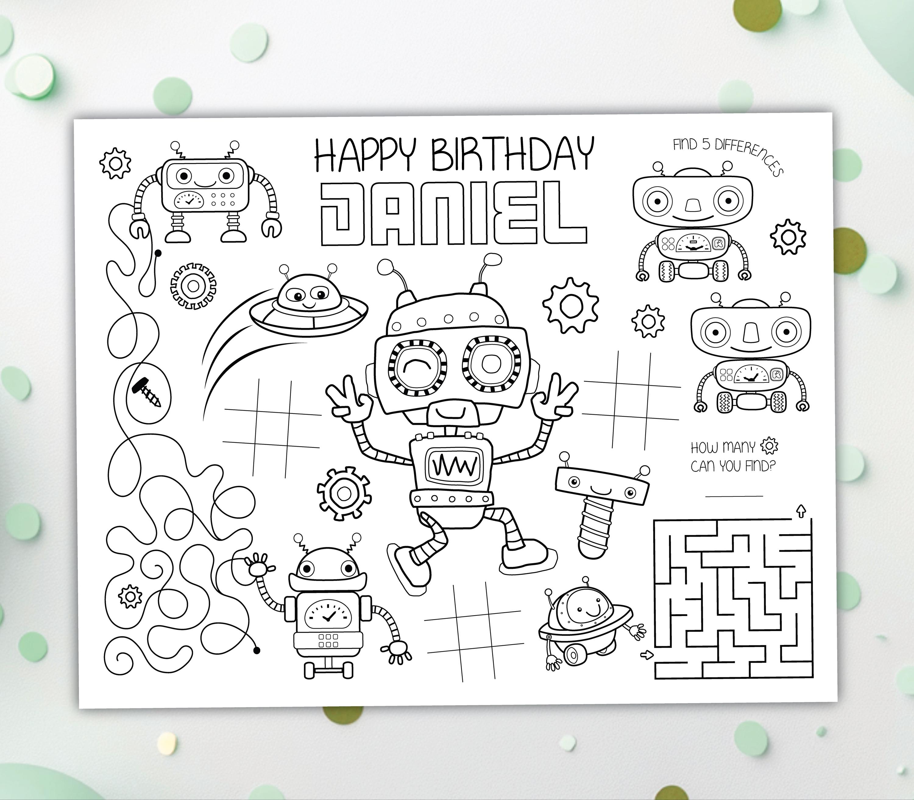 Robot Coloring Placemat DIGITAL | Party Activity Sheet | Kids Coloring Page | EDITABLE Printable File Download