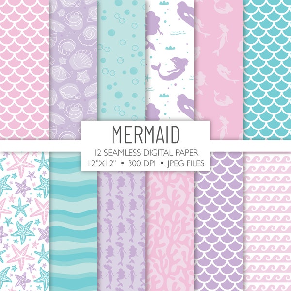 Mermaid Seamless Digital Paper | Underwater Background Pattern | Scrapbook Pages | Printable File | Instant Download A104