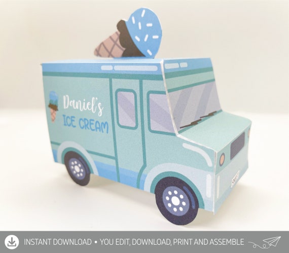 Ice Cream Truck Favor Box DIGITAL Blue and Mint Personalized - Etsy