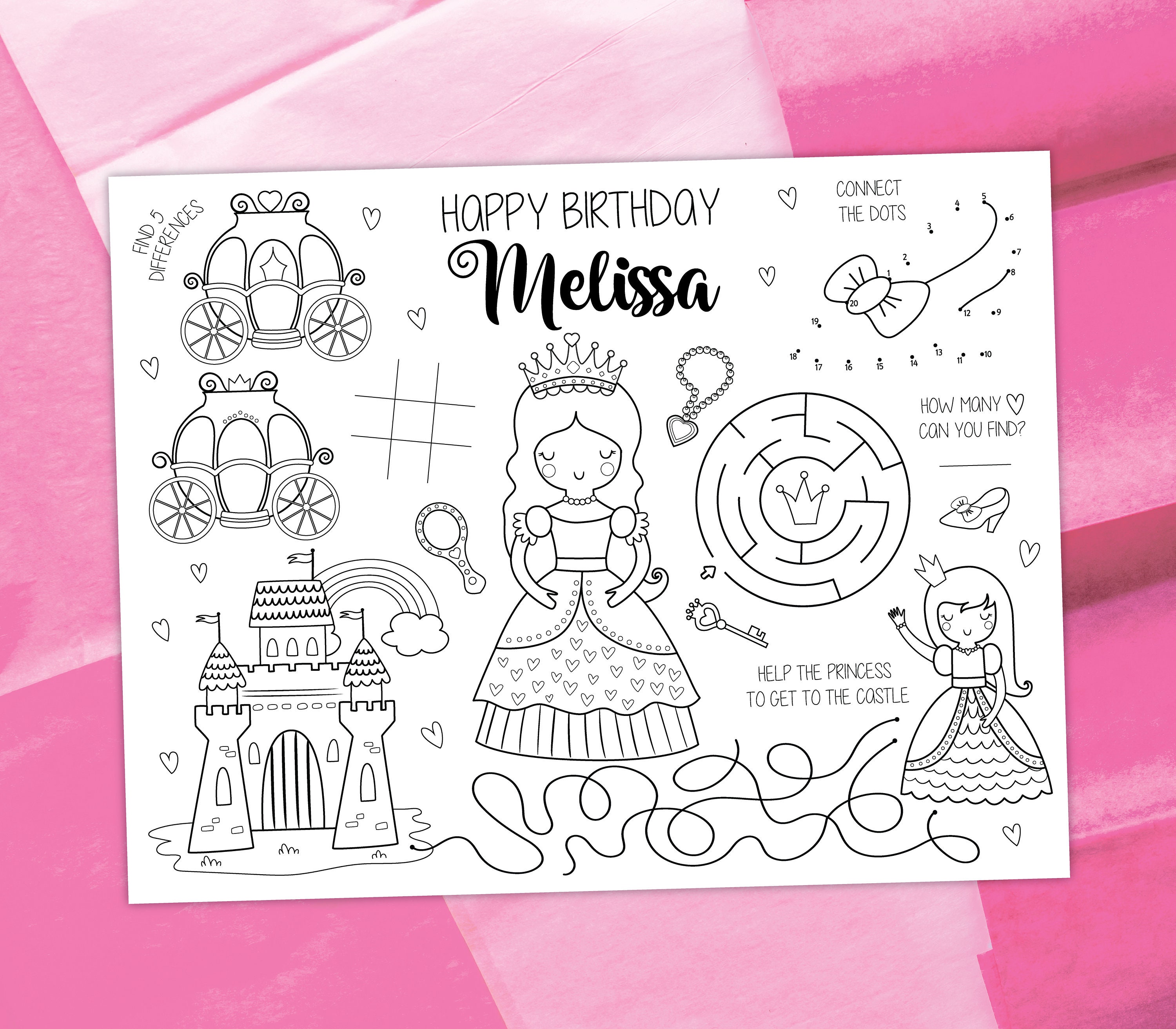 Princess Paper Crown Coloring Printable Kids Craft Princess Birthday Party  Printable Favor Princess Costume DIY Printable Instant Download 