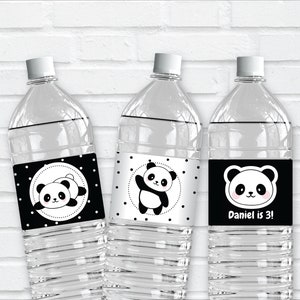 Panda Birthday Bottle Label DIGITAL | Panda Party Water Bottle Wrapper | Printable File | EDITABLE Instant Download A107