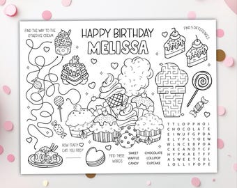 Sweets Coloring Placemat DIGITAL | Ice Cream Party Activity Sheet | Candy Kids Coloring Page | EDITABLE Printable File Download