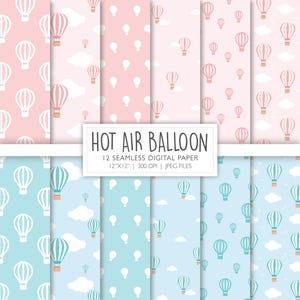 Heißluftballon Nahtloses Digitales Papier | Rosa und Blau Hintergrundmuster | Scrapbook Seiten | Druckbare Datei | Sofortdownload A128
