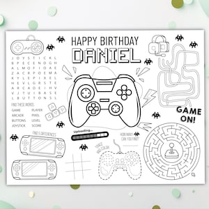 Video Game Coloring Placemat DIGITAL | Player Party Activity | Gamer Kids Coloring Page | EDITABLE Printable File Download A127