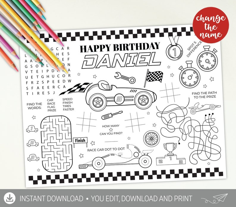 race-car-coloring-placemat-digital-formula-1-party-activity-etsy