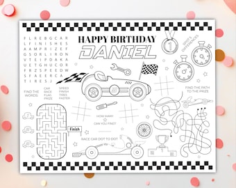 Race Car Coloring Placemat DIGITAL | Formula 1 Party Activity | Kids Coloring Page | EDITABLE Printable File Download A110