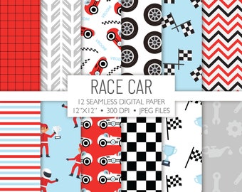 Race Car Seamless Digital Paper | Vintage Car Background Pattern | Formula 1 Scrapbook Pages | Printable File | Instant Download A110