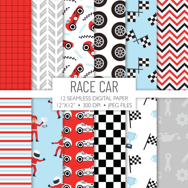 Race Car Seamless Digital Paper | Vintage Car Background Pattern | Formula 1 Scrapbook Pages | Printable File | Instant Download A110