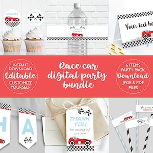 Race Car Birthday Party Kit DIGITAL | Vintage Car Party Bundle Set | Formula 1 Personalized Pack | EDITABLE Printable File Download A110
