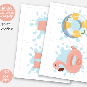 Pool Party Happy Birthday Banner DIGITAL | Beach Summer Pink Party ...