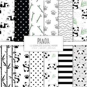 Panda Seamless Digital Paper | Padrão de fundo Panda | Páginas de Scrapbook | Arquivo para impressão | Download instantâneo A107