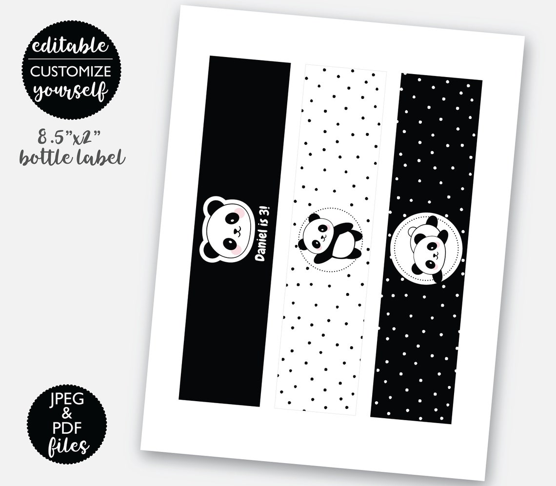 Panda Birthday Bottle Label DIGITAL | Panda Party Water Bottle Wrapper ...