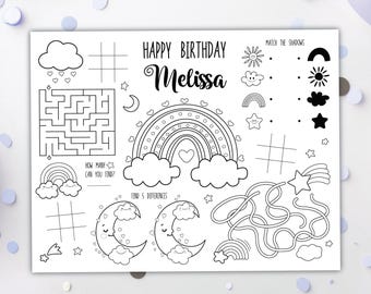 Rainbow Coloring Placemat DIGITAL | Party Activity | Kids Coloring Page | EDITABLE Printable File Download A111