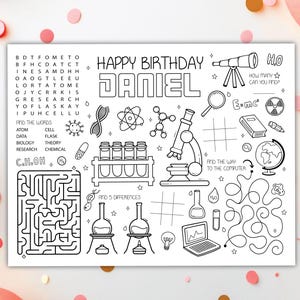 Science Coloring Placemat DIGITAL | Party Activity | Kids Coloring Page | EDITABLE Printable File Download
