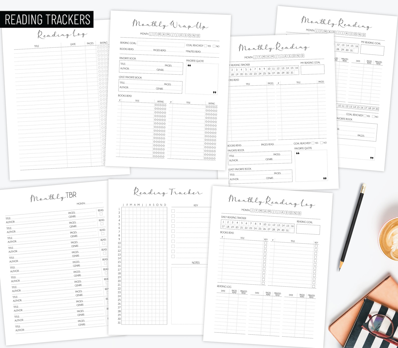 Book Reading Journal Bundle | Minimalist Planner Set | Digital Reading ...
