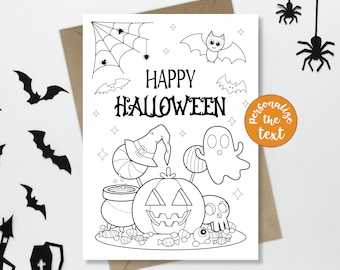Halloween Coloring Card DIGITAL | Colouring Greeting Card for Kids | Instant Download | EDITABLE Printable File Download B102