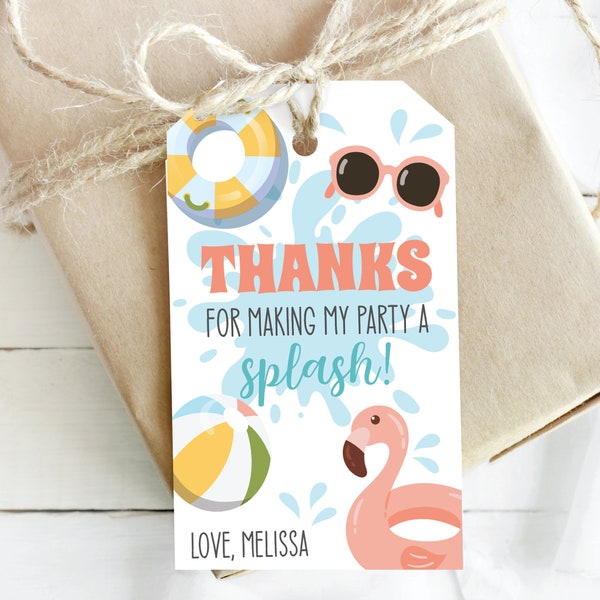 Pool Party Birthday Thank You Tag DIGITAL | Beach Summer Pink Favor Tag | Personalized Gift Tag | EDITABLE Printable File Download A108