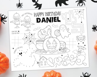 Halloween Coloring Placemat DIGITAL | Spooky Holiday Party Activity Sheet | Kids Coloring Page | EDITABLE Printable File Download B102