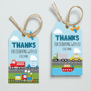 Transportation Birthday Thank You Tag DIGITAL | Transport Favor Tag | Vehicles Personalized Gift Tag | EDITABLE Printable File Download A112