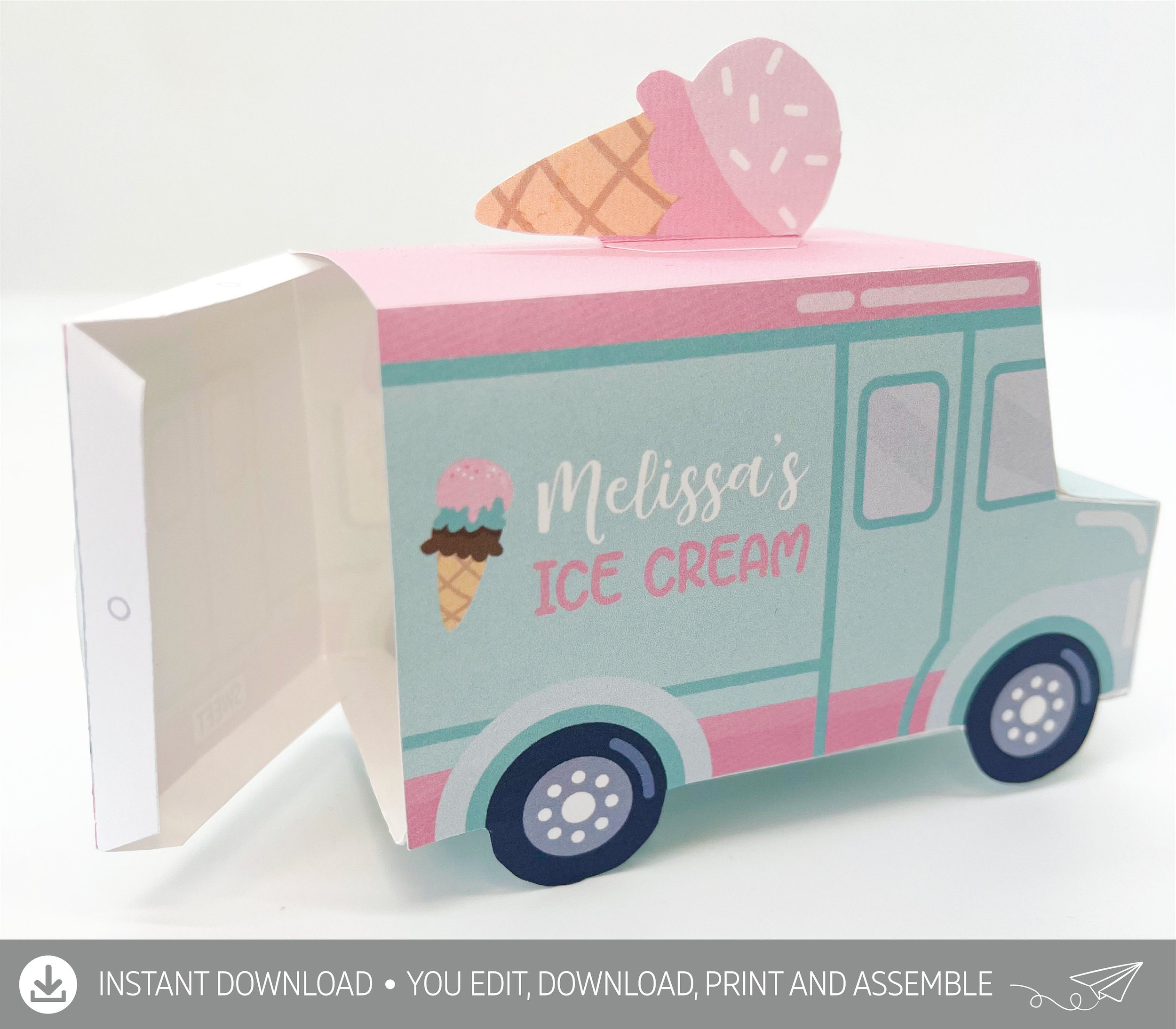 Ice Cream Truck Favor Box DIGITAL Pink and Mint Personalized - Etsy