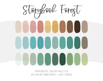 Paleta de colores Procreate Storybook Forest / iPad 30 muestras de color / Códigos hexadecimales / Archivo ASE de Adobe Illustrator Photoshop